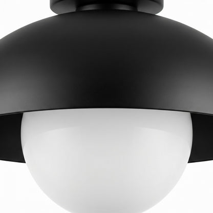 Dainolite Olivia 15.75in 1-Light Flush Mount | Contemporary Matte Black Metal and Opal Glass | Bathroom & Hallway | 15.75 x 15.75 x 4 | Model OLV-151FH-MB