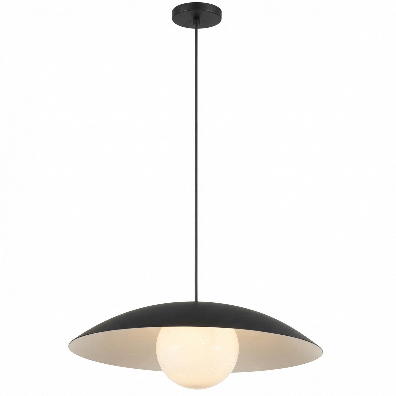 Dainolite Olivia 15.75in 1-Light Pendant | Contemporary Matte Black Metal and Opal Glass | Kitchen Island & Bathroom | 15.75 x 15.75 x | Model OLV-151P-MB