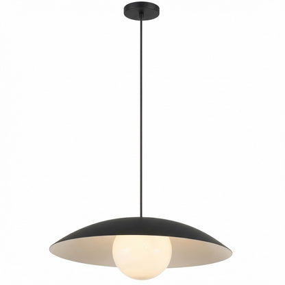Dainolite Olivia 15.75in 1-Light Pendant | Contemporary Matte Black Metal and Opal Glass | Kitchen Island & Bathroom | 15.75 x 15.75 x | Model OLV-151P-MB