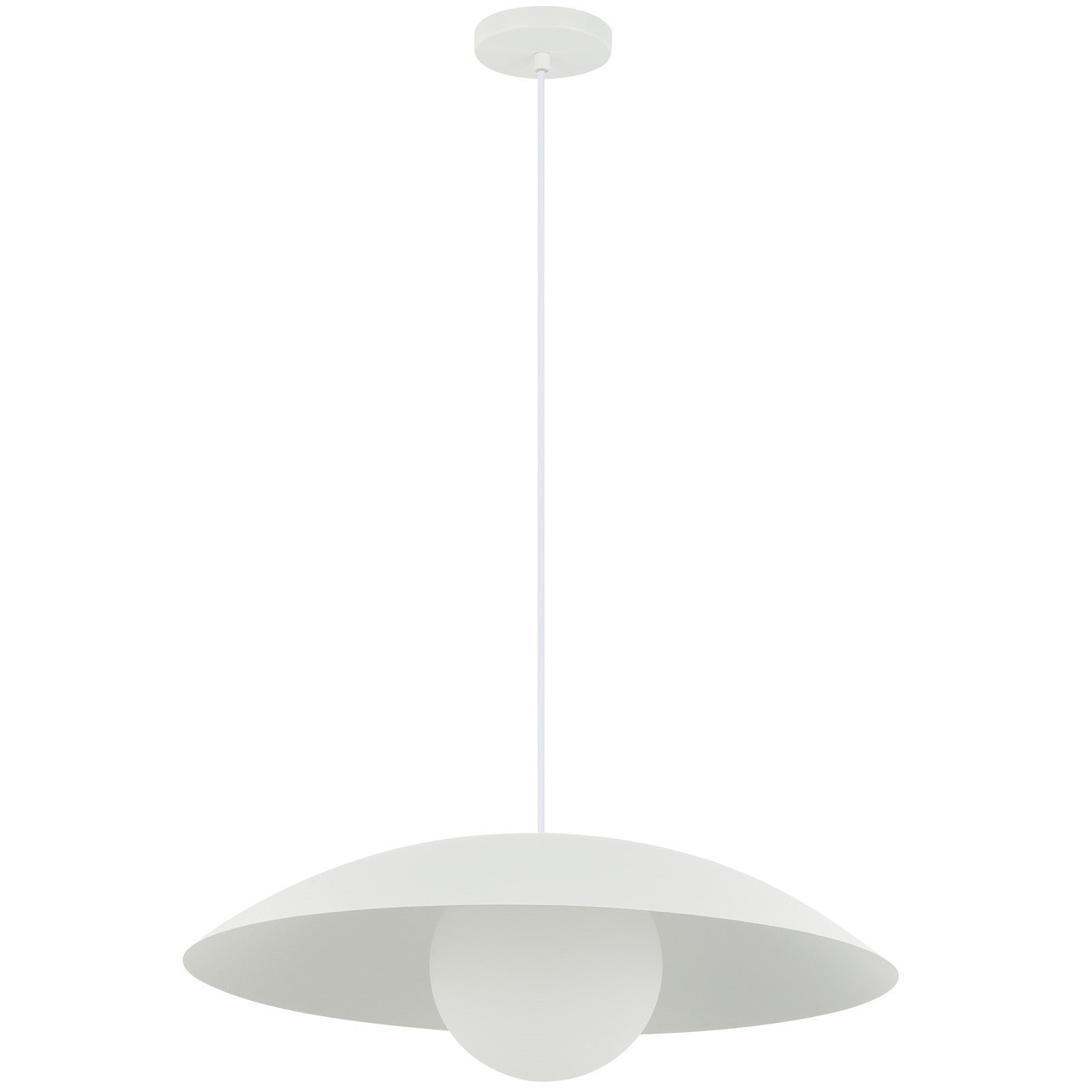 Dainolite Olivia 16in 1-Light Pendant | Contemporary Matte White Metal and Opal Glass | Kitchen Island & Bathroom | 15.75 x 15.75 x 4 | Model OLV-151P-MW