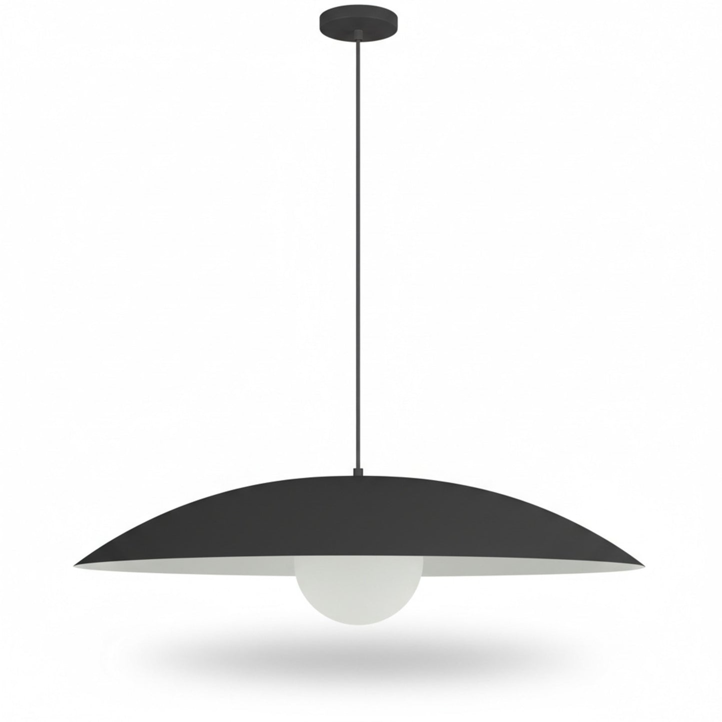 Dainolite Olivia 24in 1-Light Pendant | Contemporary Matte Black Metal and Opal Glass | Kitchen Island & Bathroom | 23.5 x 23.5 x 5 in | Model OLV-241P-MB