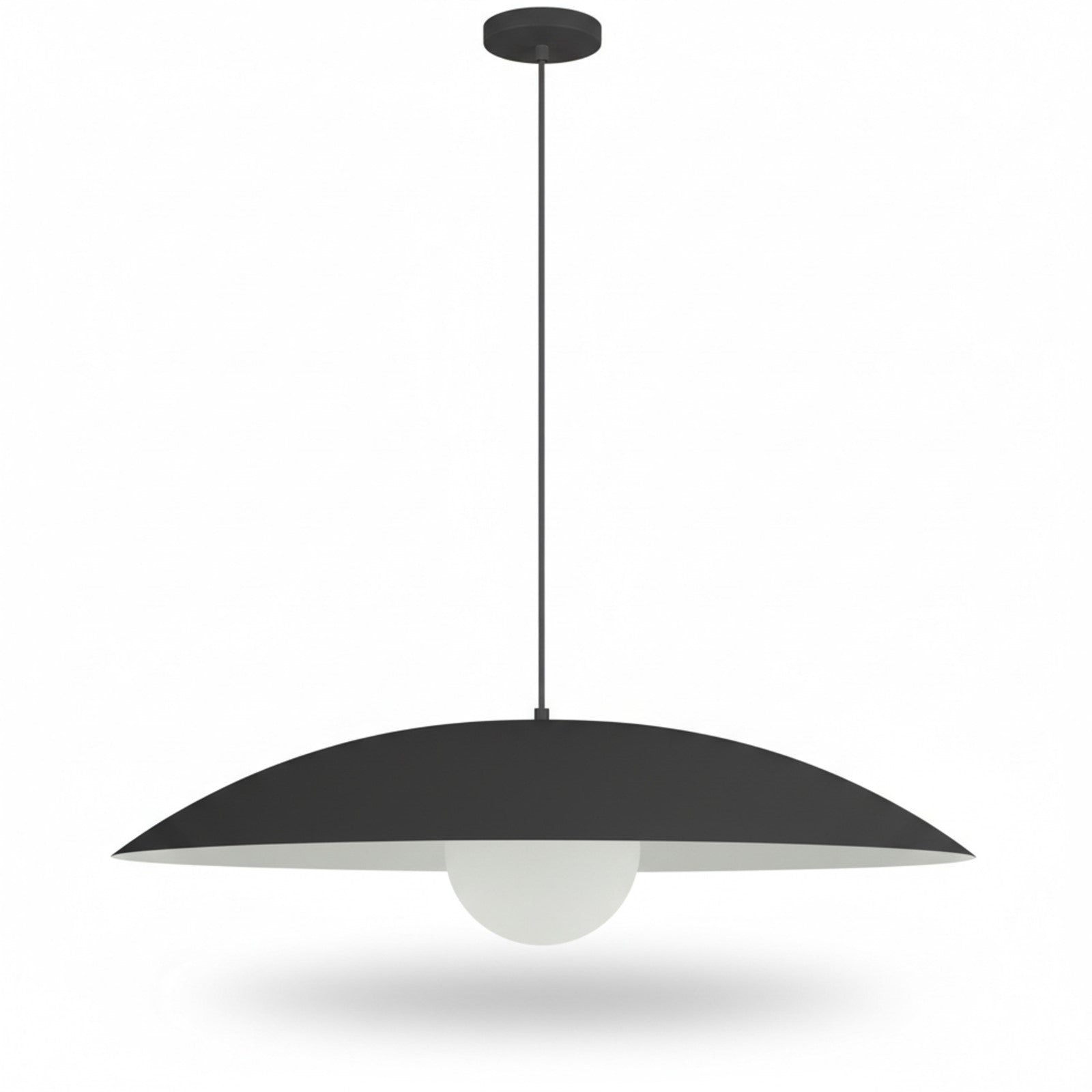 Dainolite Olivia 24in 1-Light Pendant | Contemporary Matte Black Metal and Opal Glass | Kitchen Island & Bathroom | 23.5 x 23.5 x 5 in | Model OLV-241P-MB