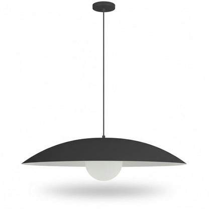 Dainolite Olivia 24in 1-Light Pendant | Contemporary Matte Black Metal and Opal Glass | Kitchen Island & Bathroom | 23.5 x 23.5 x 5 in | Model OLV-241P-MB