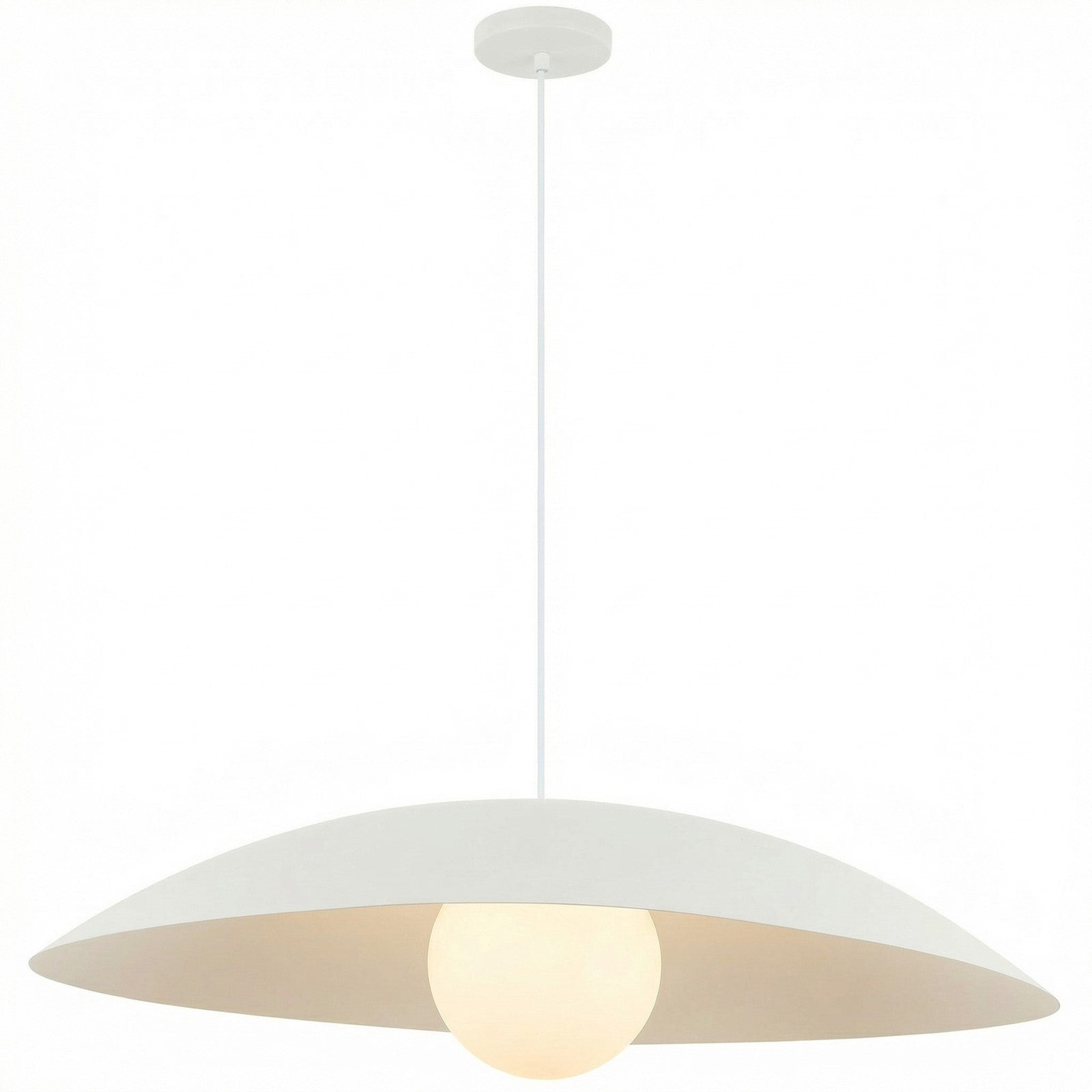 Dainolite Olivia 24in 1-Light Pendant | Contemporary Matte White Metal and Opal Glass | Kitchen Island & Bathroom | 23.5 x 23.5 x 5 in | Model OLV-241P-MW