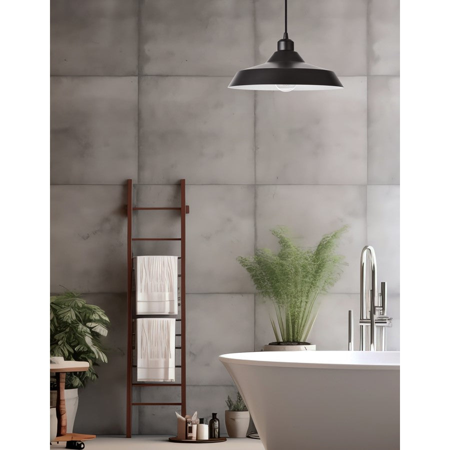 Dainolite Olya 12in 1-Light Pendant | Vintage Matte Black Metal | Kitchen Island & Dining Room | 12 x 12 x 5.5 in | Model OLY-121P-MB