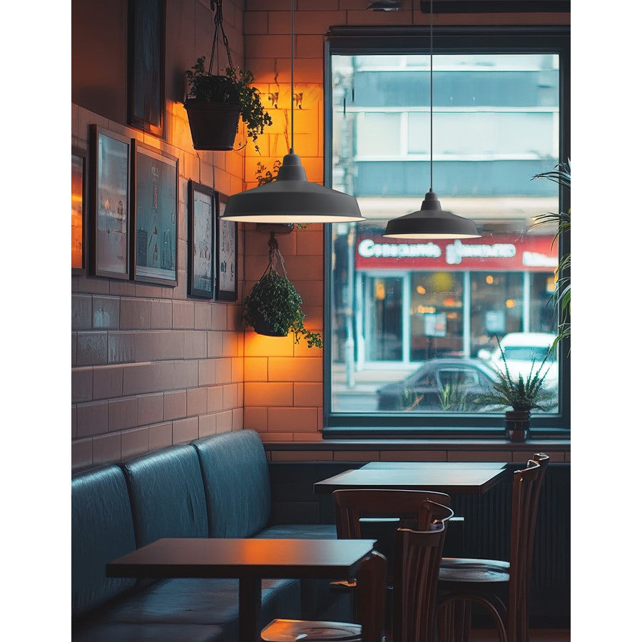 Dainolite Olya 16in 1-Light Pendant | Vintage Matte Black Metal | Kitchen Island & Dining Room | 16 x 16 x 8 in | Model OLY-161P-MB