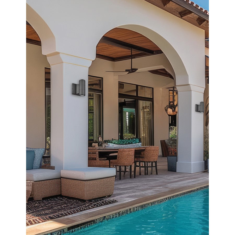 Dainolite Oslo 2-Light Outdoor Wall Sconce | Modern Matte Black and Clear Glass | Entryway & Covered Patio | 6 x 3.5 x 10.25 in | Model OSL-2W-MB