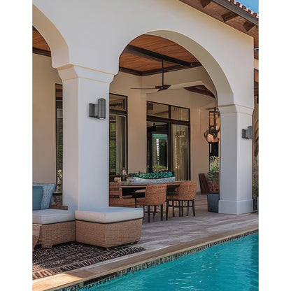 Dainolite Oslo 2-Light Outdoor Wall Sconce | Modern Matte Black and Clear Glass | Entryway & Covered Patio | 6 x 3.5 x 10.25 in | Model OSL-2W-MB