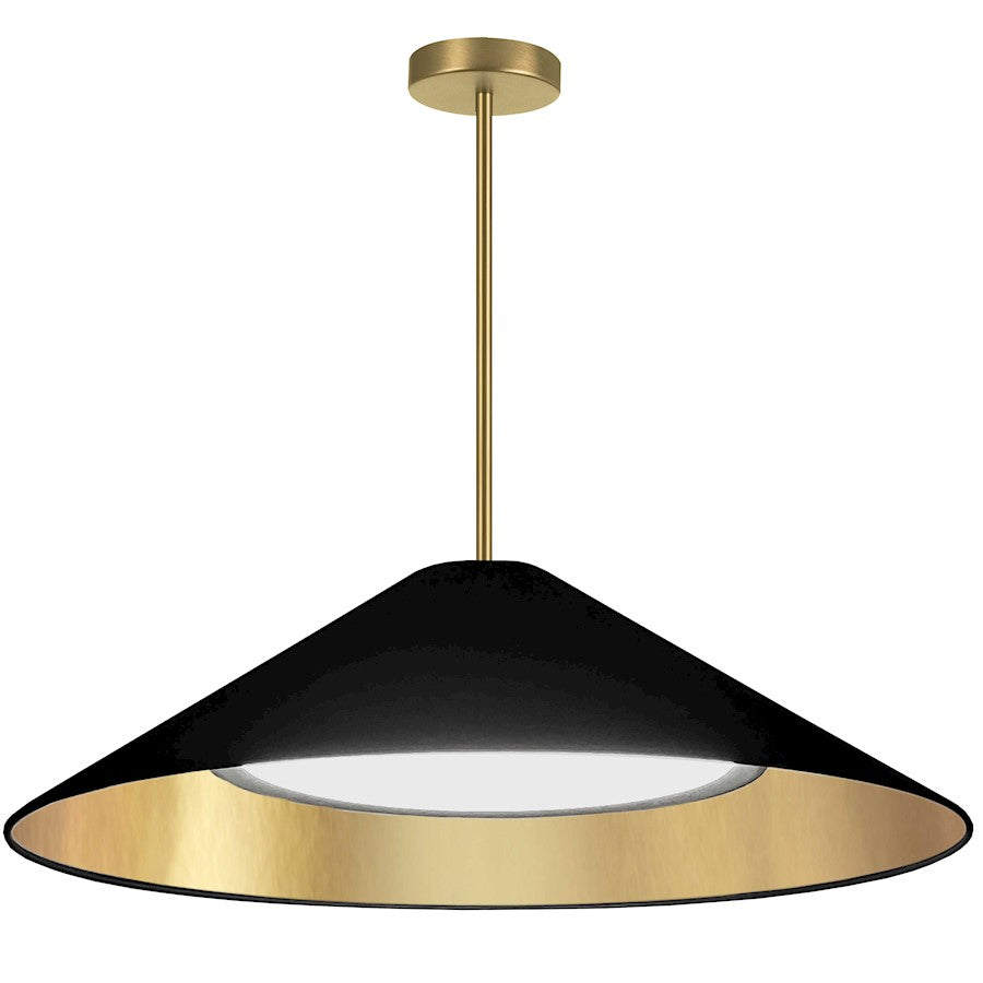 Dainolite Padme 26in 1-Light Pendant | Contemporary Black Fabric and Aged Brass Metal | Dining Room & Foyer | 26 x 26 x 8 in | Model PAD-2630P-AGB-698