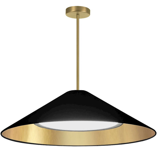 Dainolite Padme 26in 1-Light Pendant | Contemporary Black Fabric and Aged Brass Metal | Dining Room & Foyer | 26 x 26 x 8 in | Model PAD-2630P-AGB-698