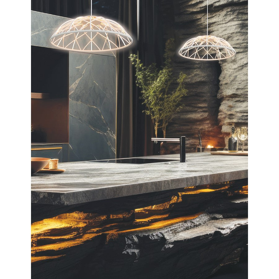 Dainolite Pakuna 20in 1-Light Pendant | Modern Matte White and White Fabric/Silicone | Dining Room & Kitchen Island | Model PAK-2016LEDP-MW