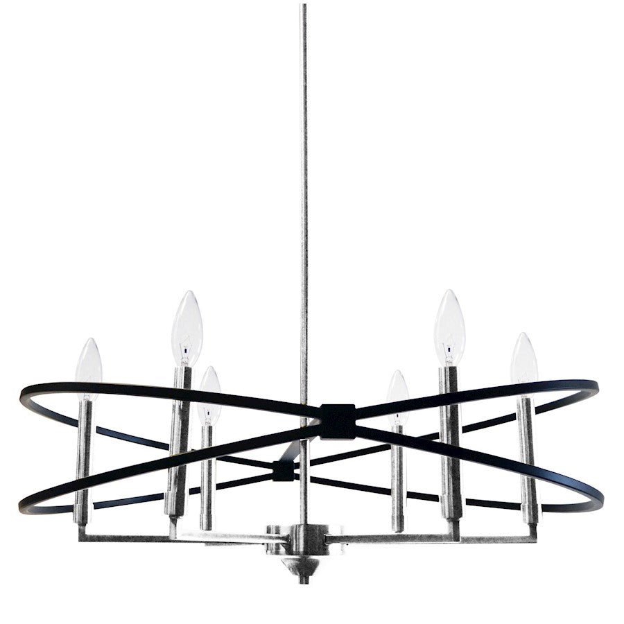 Dainolite Paloma 27in 6-Light Chandelier | Polished Chrome and Matte Black Metal | Dining Room & Living Room | 27 x 27 x 6 in | Model PAL-276C-PC-MB