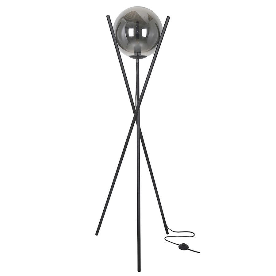 Dainolite Pamela 22in 1-Light Floor Lamp | Matte Black and Smoked Glass | Living Room & Reading Nook | 22 x 22 x 60 in | Model PAM-601F-MB