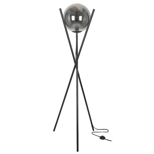 Dainolite Pamela 22in 1-Light Floor Lamp | Matte Black and Smoked Glass | Living Room & Reading Nook | 22 x 22 x 60 in | Model PAM-601F-MB