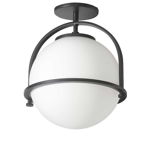 Dainolite Paola 12in 1-Light Semi-Flush Mount | Contemporary Matte Black and White Opal Glass | Hallway & Bedroom | Model PAO-121SF-MB