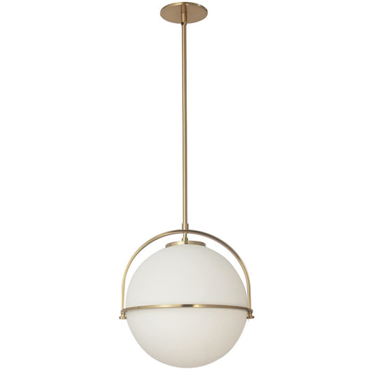 Dainolite Paola 11in 1-Light Pendant | Contemporary Aged Brass and White Glass | Kitchen Island & Foyer | 11 x 11 x 12 in | Model PAO-131P-AGB