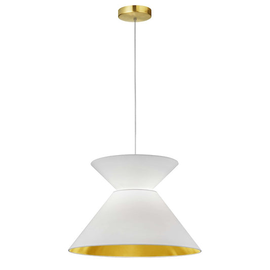 Dainolite Patricia 18in 1-Light Pendant | White Aged Brass and Gold Fabric Drum | Kitchen Island & Dining Room | Model PAT-181P-AGB-692