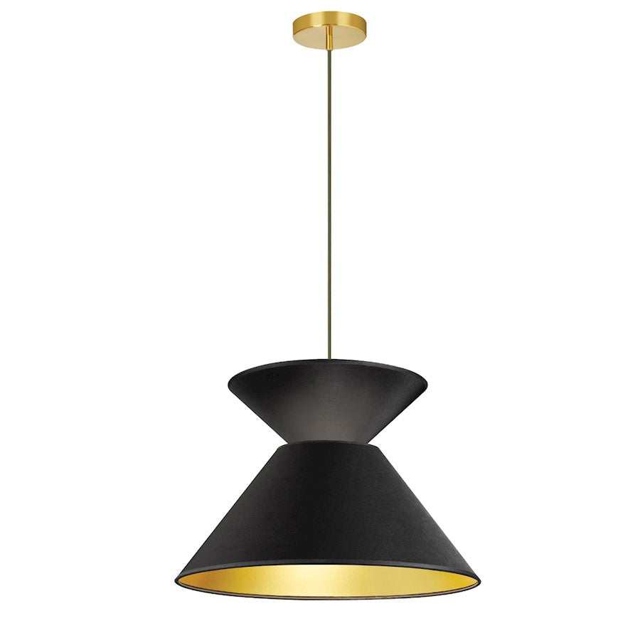 Dainolite Patricia 18in 1-Light Pendant | Transitional Black and Aged Brass with Gold Fabric Drum Shade | Kitchen Island & Dining | Model PAT-181P-AGB-698
