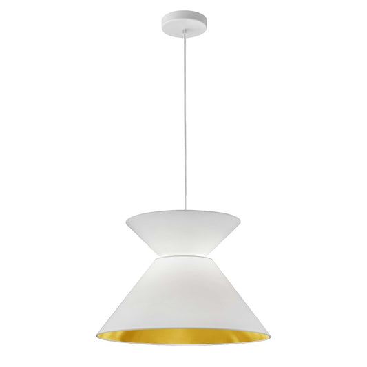 Dainolite Patricia 18in 1-Light Pendant | White Metal and Gold Fabric Drum | Kitchen Island & Dining Room | 18 x 18 x 12 in | Model PAT-181P-WH-692