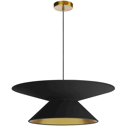 Dainolite Patricia 24in 1-Light Pendant | Transitional Black and Gold Fabric Shade | Kitchen Island & Dining Room | 24 x 24 x 8 in | Model PAT-241P-AGB-698
