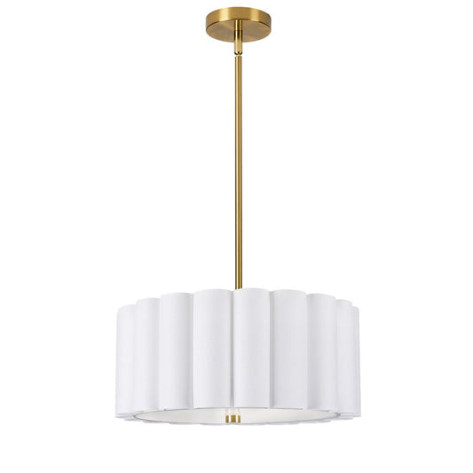 Dainolite Pacifica 16in 3-Light Pendant | Aged Brass and White Fabric | Kitchen Island & Dining Room | 16 x 16 x 7 in | Model PCA-163P-AGB-WH