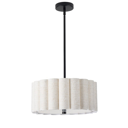 Dainolite Pacifica 16in 3-Light Pendant | Matte Black and Flax Fabric | Kitchen Island & Dining Room | 16 x 16 x 7 in | Model PCA-163P-MB-FX