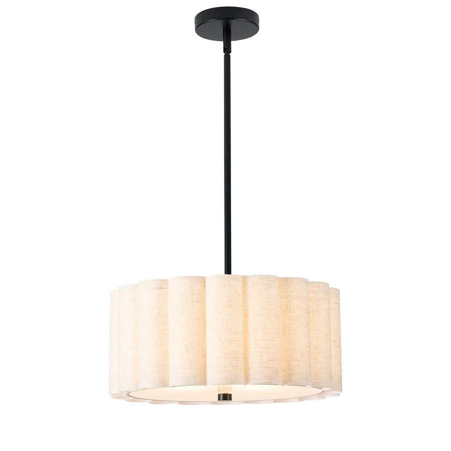 Dainolite Pacifica 16in 3-Light Pendant | Matte Black and Flax Fabric | Kitchen Island & Dining Room | 16 x 16 x 7 in | Model PCA-163P-MB-FX