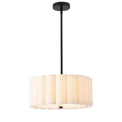 Dainolite Pacifica 16in 3-Light Pendant | Matte Black and Flax Fabric | Kitchen Island & Dining Room | 16 x 16 x 7 in | Model PCA-163P-MB-FX