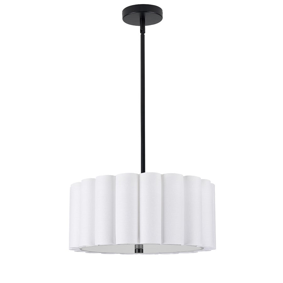 Dainolite Pacifica 16in 3-Light Pendant | Matte Black and White Fabric | Kitchen Island & Dining Room | 16 x 16 x 7 in | Model PCA-163P-MB-WH