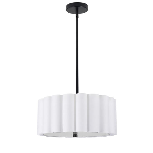 Dainolite Pacifica 16in 3-Light Pendant | Matte Black and White Fabric | Kitchen Island & Dining Room | 16 x 16 x 7 in | Model PCA-163P-MB-WH