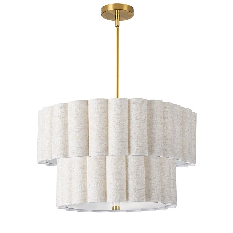 Dainolite Pacifica 22in 4-Light Tiered Pendant | Aged Brass and Flax Fabric | Dining Room & Living Room | 22 x 22 x 12.5 in | Model PCA-224P-AGB-FX