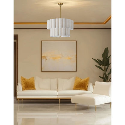 Dainolite Pacifica 22in 4-Light Tiered Pendant | Aged Brass and Flax Fabric | Dining Room & Living Room | 22 x 22 x 12.5 in | Model PCA-224P-AGB-FX