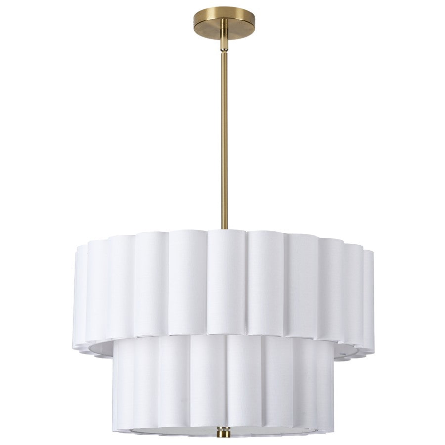 Dainolite Pacifica 22in 4-Light Pendant | Transitional Aged Brass and White Fabric | Kitchen Island & Dining Room | Model PCA-224P-AGB-WH