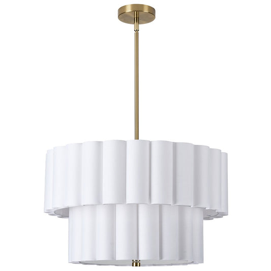 Dainolite Pacifica 22in 4-Light Pendant | Transitional Aged Brass and White Fabric | Kitchen Island & Dining Room | Model PCA-224P-AGB-WH