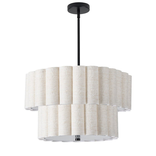 Dainolite Pacifica 22in 4-Light Pendant | Transitional Matte Black and Flax Fabric | Kitchen Island & Dining Room | Model PCA-224P-MB-FX