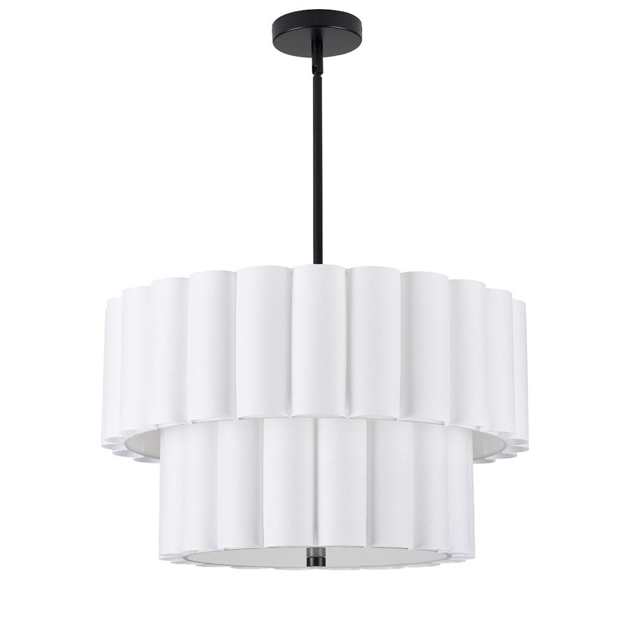 Dainolite Pacifica 22in 4-Light Pendant | Transitional Matte Black and White Fabric | Kitchen Island & Dining Room | Model PCA-224P-MB-WH
