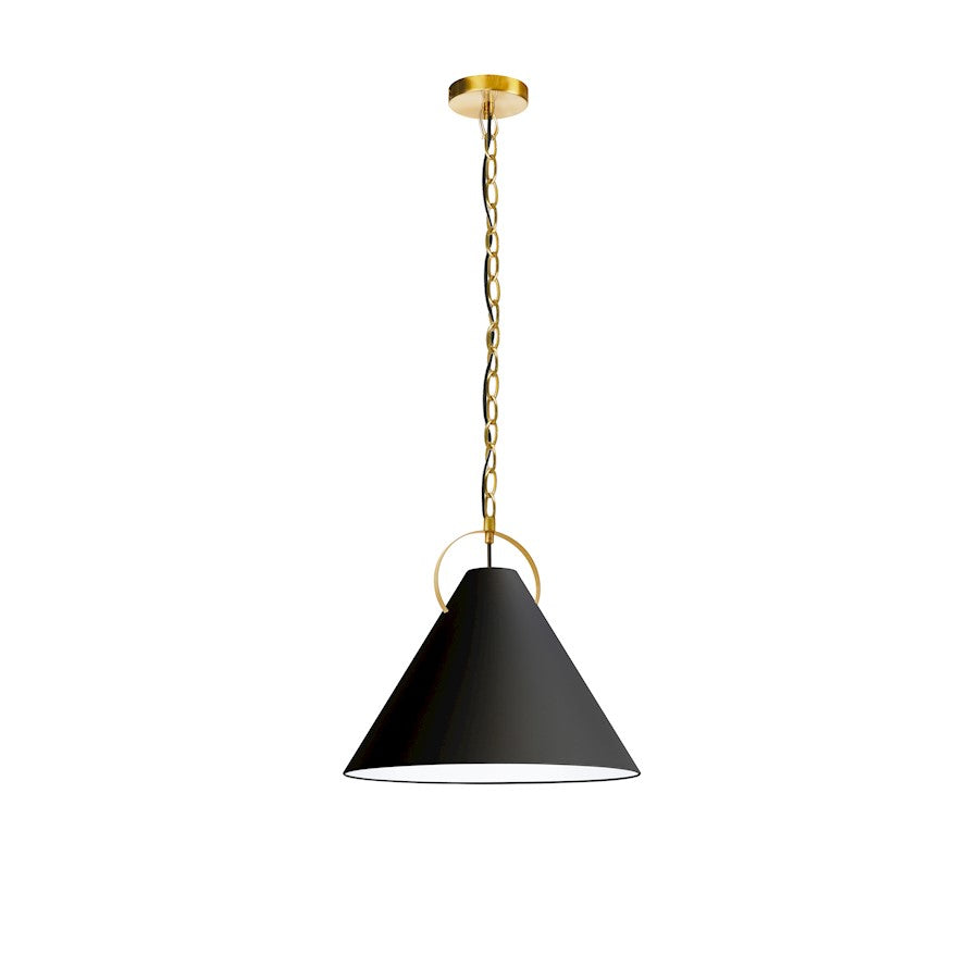 Dainolite Princeton 16in 1-Light Pendant | Contemporary Aged Brass and Black Fabric | Kitchen Island & Dining Room | Model PCN-161P-AGB-797