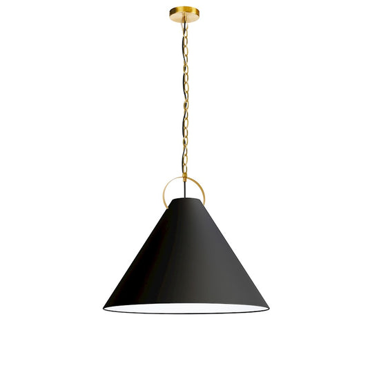 Dainolite Princeton 24in 1-Light Pendant | Contemporary Aged Brass and Black Fabric | Kitchen Island & Dining Room | Model PCN-241P-AGB-797