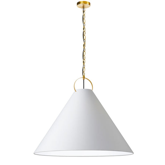 Dainolite Princeton 32in 1-Light Pendant | Contemporary Aged Brass and White Fabric | Kitchen Island & Dining Room | Model PCN-321P-AGB-790