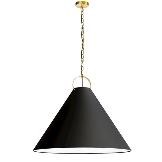Dainolite Princeton 32in 1-Light Pendant | Contemporary Aged Brass and Black Fabric | Kitchen Island & Dining Room | Model PCN-321P-AGB-797