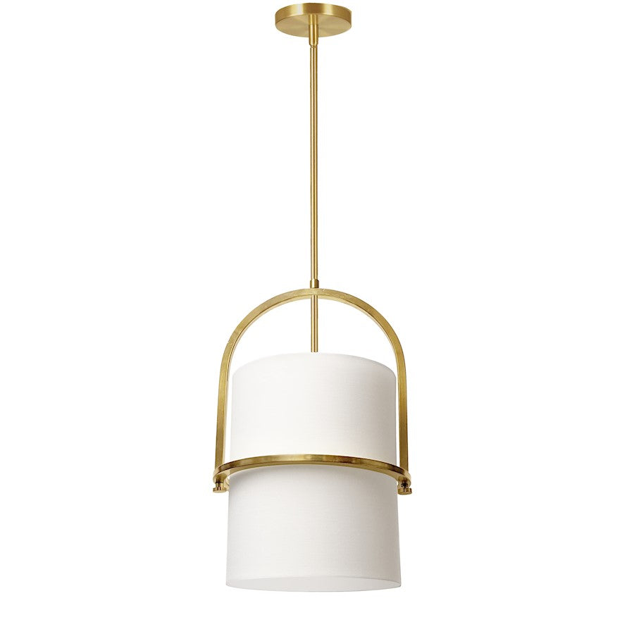 Dainolite Paddington 12in 1-Light Pendant | Aged Brass and White Fabric Drum Shade | Living Room & Dining Room | Model PDT-121P-AGB-WH