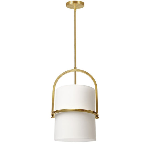 Dainolite Paddington 12in 1-Light Pendant | Aged Brass and White Fabric Drum Shade | Living Room & Dining Room | Model PDT-121P-AGB-WH