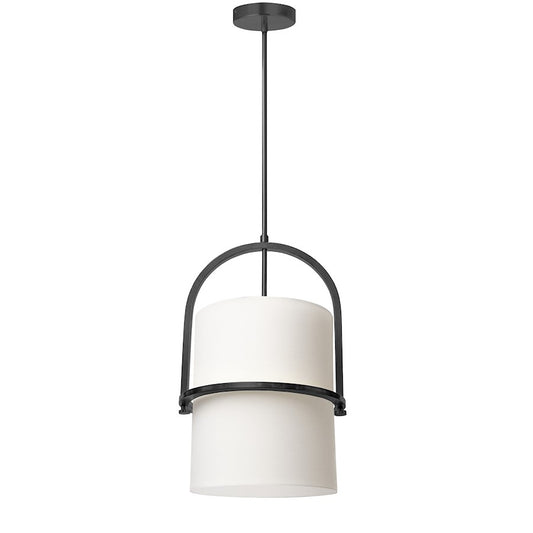 Dainolite Paddington 12in 1-Light Pendant | Modern Matte Black and White Fabric Drum | Kitchen Island & Dining Room | Model PDT-121P-MB-WH