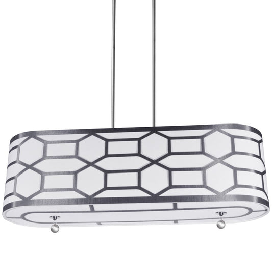 Dainolite Pembroke 34in 4-Light Pendant | Platinum Steel and White Linen Hardback | Kitchen Island & Dining Room | 9 x 34 x 10 in | Model PEM-344HP-PC-SV