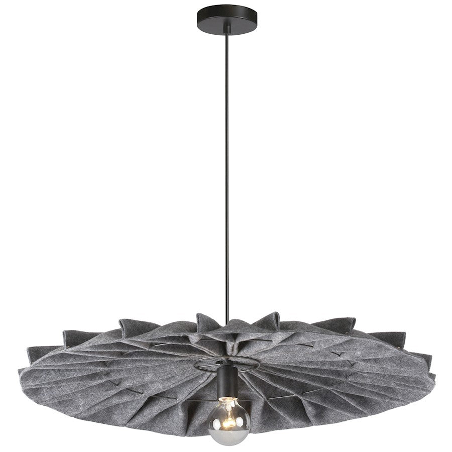Dainolite Plegado 31in 1-Light Pendant | Transitional Matte Black and Grey Felt | Living Room & Dining Room | 31 x 31 x 4.5 in | Model PGD-311P-MB-500