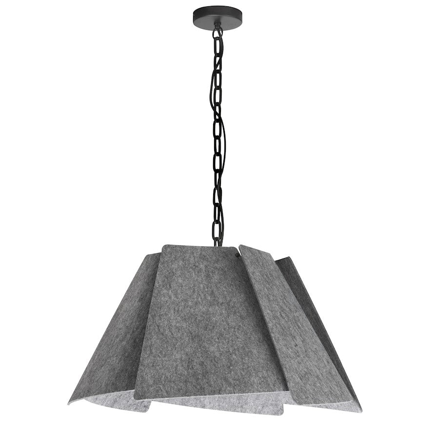 Dainolite Philomena 24in 1-Light Pendant | Transitional Matte Black and Grey Felt | Kitchen Island & Dining Room | 24 x 24 x 16 in | Model PHA-241P-MB-500