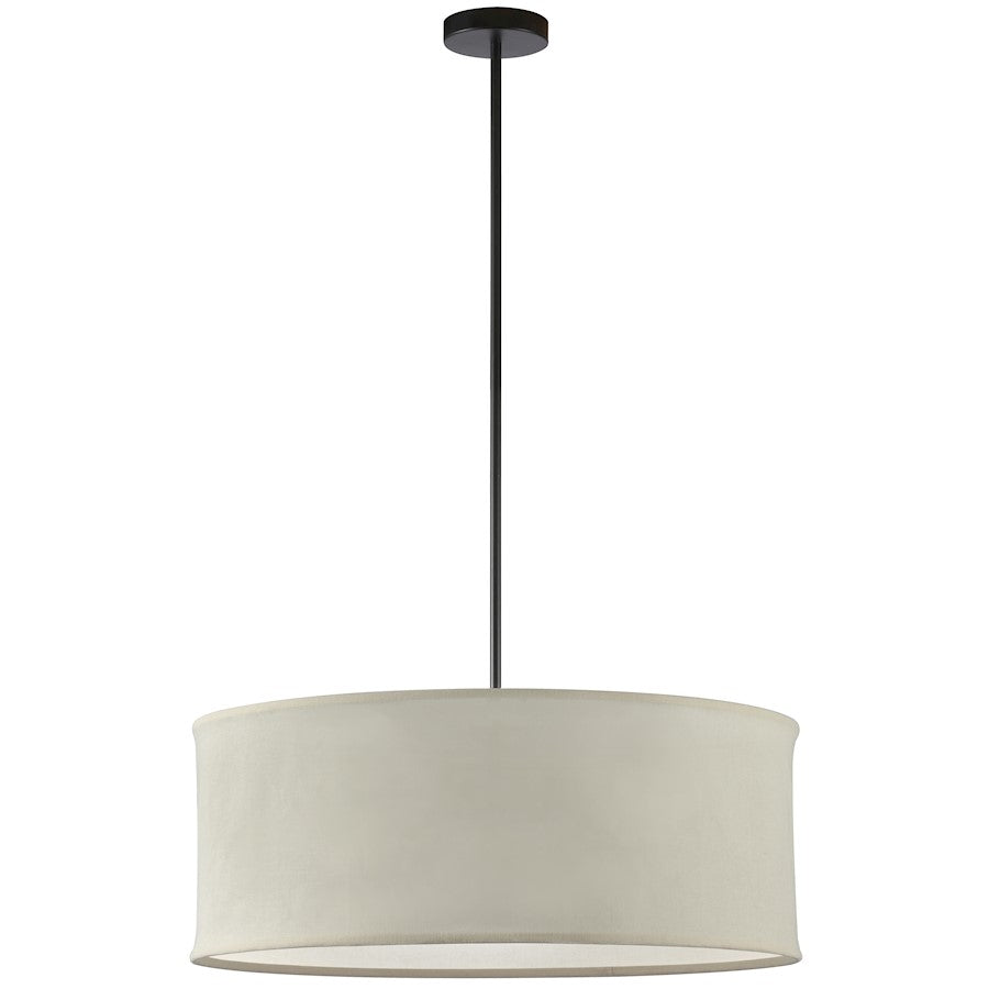 Dainolite Philis 26in 4-Light Pendant | Transitional Matte Black and Beige Fabric Drum | Living Room & Dining Room | 26 x 26 x 10 in | Model PHL-264P-MB-BG