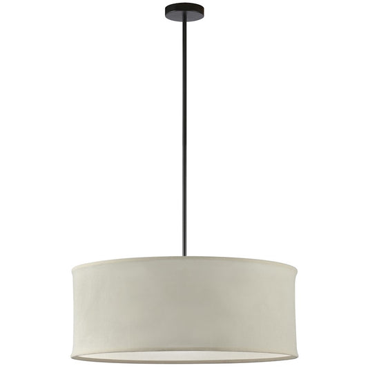 Dainolite Philis 26in 4-Light Pendant | Transitional Matte Black and Beige Fabric Drum | Living Room & Dining Room | 26 x 26 x 10 in | Model PHL-264P-MB-BG