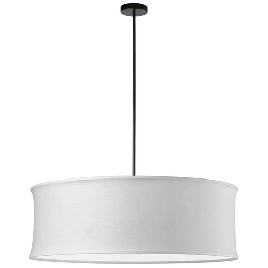 Dainolite Philis 34in 4-Light Pendant | Transitional Matte Black and White Fabric Drum Shade | Living Room & Dining Room | 34 x 34 | Model PHL-344P-MB-WH