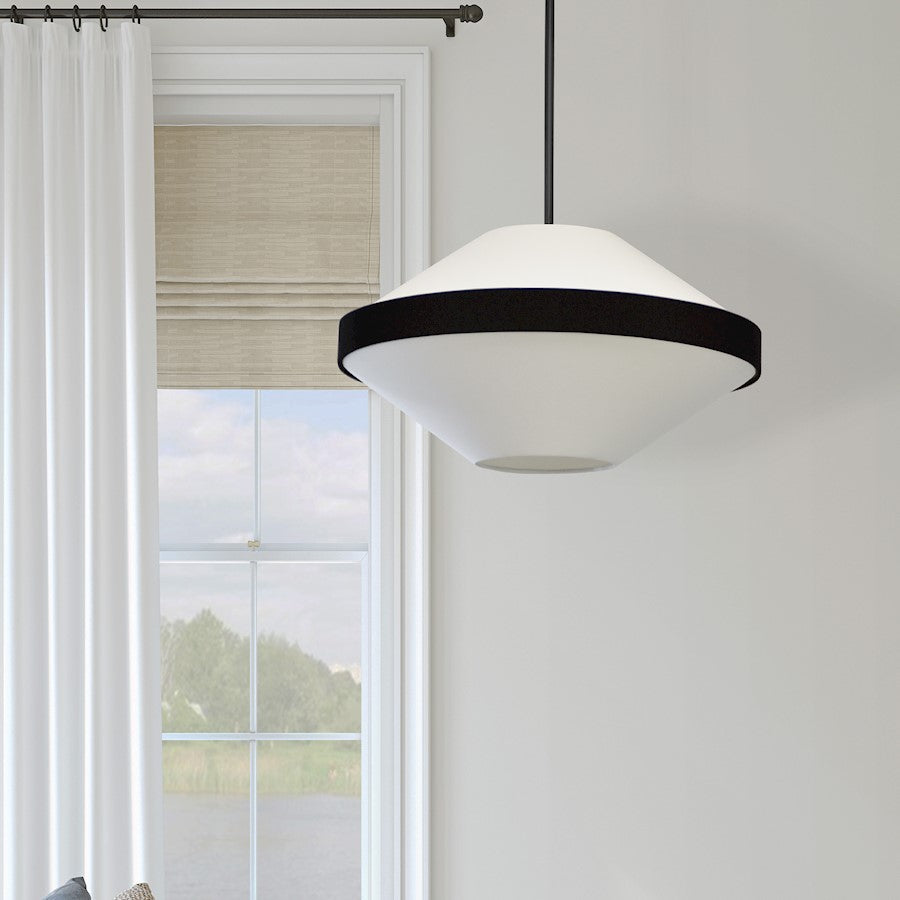 Dainolite Pietra 21in 4-Light Pendant | Transitional Matte Black and White Fabric | Kitchen Island & Dining Room | 21 x 21 x 12 in | Model PIA-214P-MB-BW